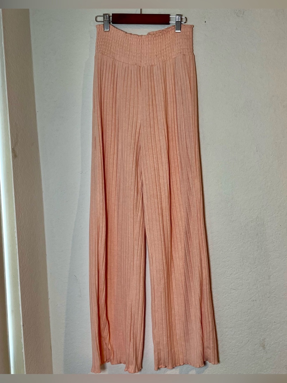 Z Supply XS Peach Ribbed Wide Leg Pants Smocked Waist
